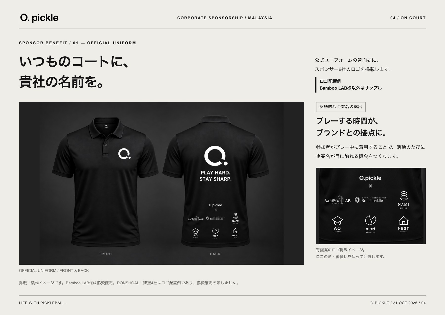 スポンサー募集資料 4ページ目:公式ユニフォーム