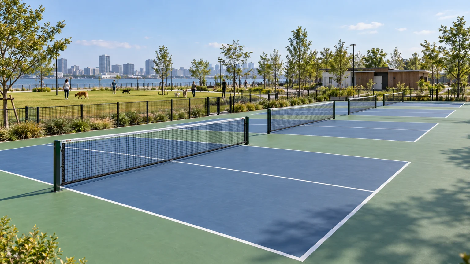 豊洲の巨大ドッグパークに屋外4面 ― 「PICKLEBALL PARK TOYOSU」9月9日オープン、朝6時から夜10時まで・8月20日に予約受付開始